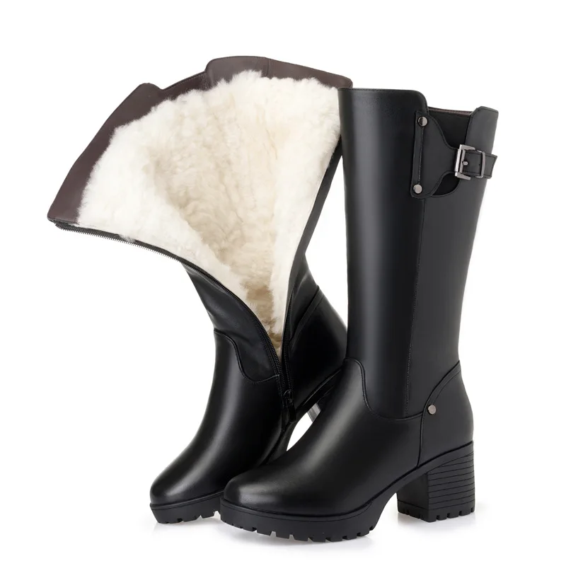 DM09 2019 новая зимняя 100% натуральная шерсть Женские ботинки черного цвета рыцарские