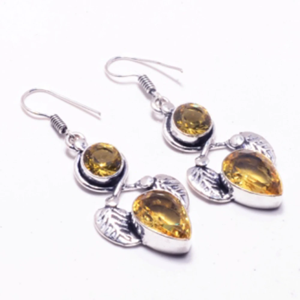 

Citrine Silver Overlay on Copper Earrings , Hand made Women Jewelry Gift, E5111