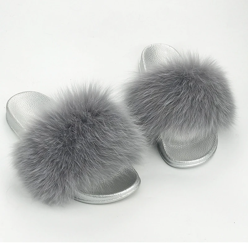 Новинка Женские меховые Шлепанцы из натурального Лисьего меха Модные стильные