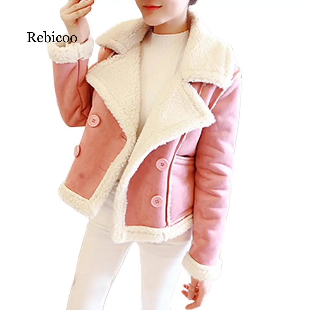 Осенне-зимняя женская Байкерская Плюшевая и замшевая Меховая куртка с карманами