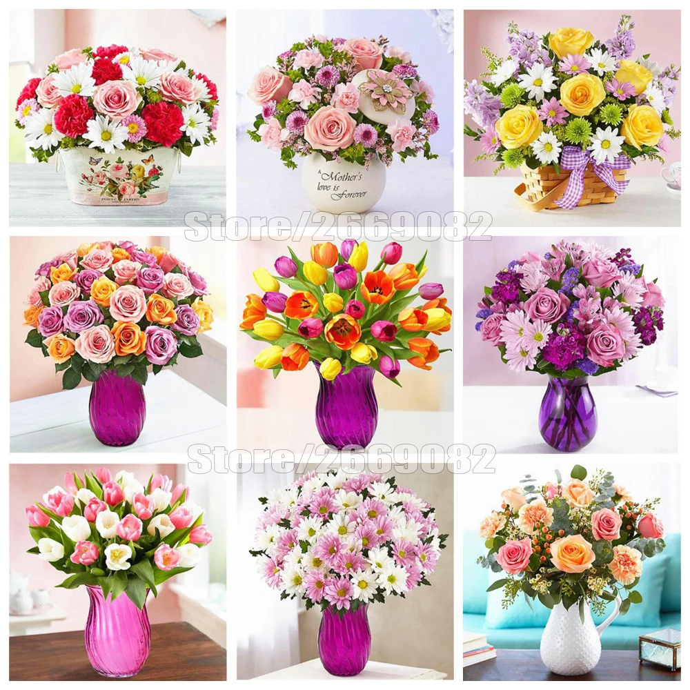 

Diamond embroidery rose gift 5d diamond painting flower vase cross stitch rhinestone home decoration christmas gift TT1836