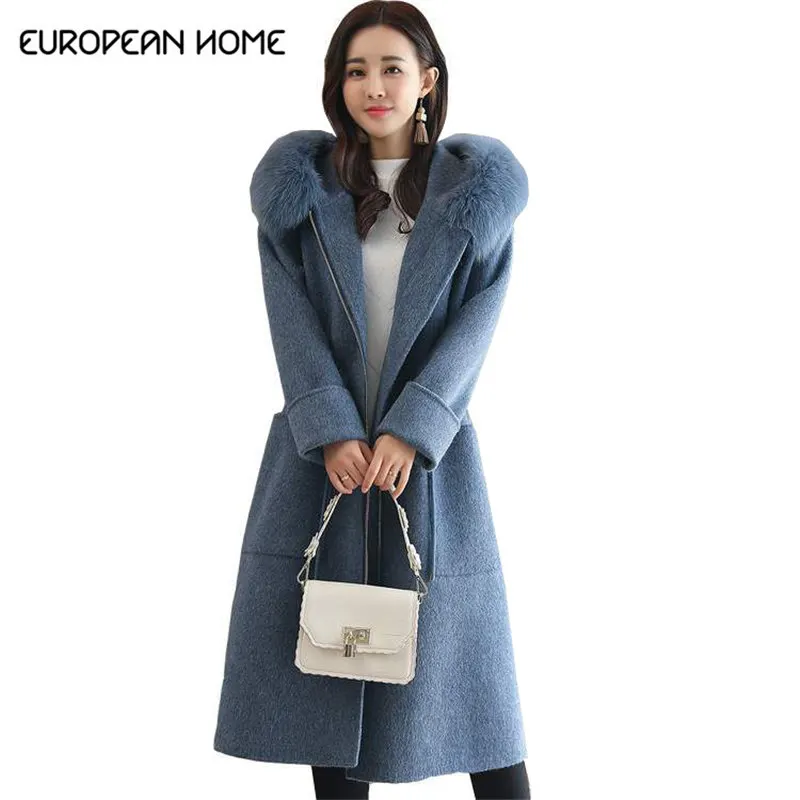 2019 осенне зимнее шерстяное пальто женское корейское новое длинное с большим