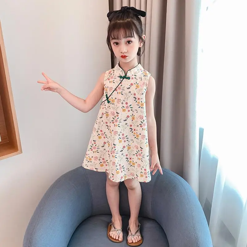 

Girls' dress 2021 new summer dress children's cheongsam Chinese princess skirt little girl summer Hanfu skirt