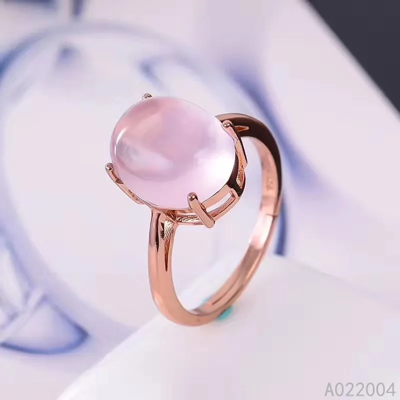 

KJJEAXCMY Fine Jewelry 925 Sterling Silver Natural Rose Quartz Hibiscus Stone New Woman Female Ring Marry Party Birthday Gift