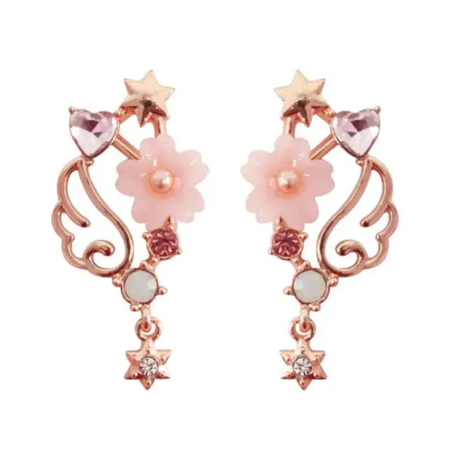 Металлическое ожерелье с крыльями сакуры, цветами и бантом для женщин, модное хрустальное ожерелье с круглой геометрией, подвеска Сейлор Мун, ювелирные изделия - Окраска металла: C