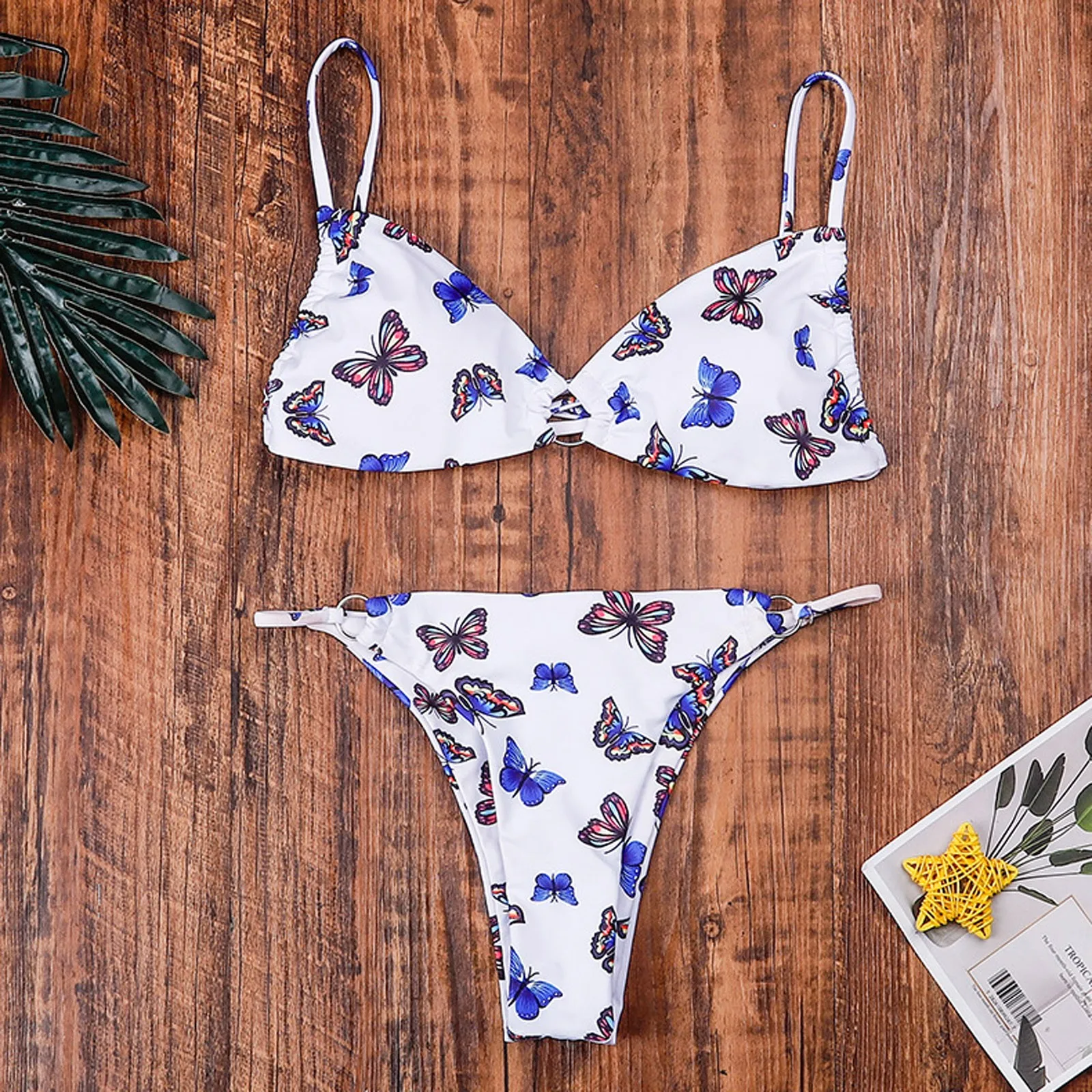 

Bikini 2021 Print Set Swimsuit Butterfly Print Filled Bra Swimwear Beachwear Push Up Bikini Set Brazilian Bathing Suit