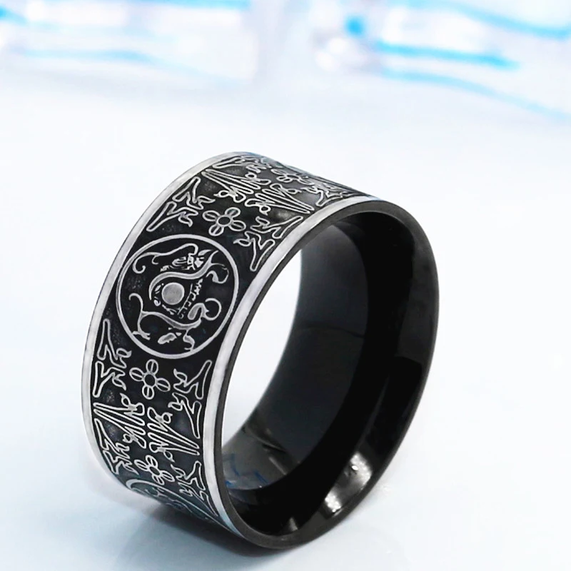 Мужское кольцо с драконом Викинга черное готическое из нержавеющей стали