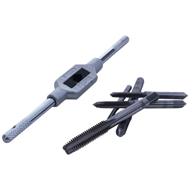 

6Pcs Hand Screw Thread Metric Plug Tap Set M3-M8 With Adjustable Tap Wrench