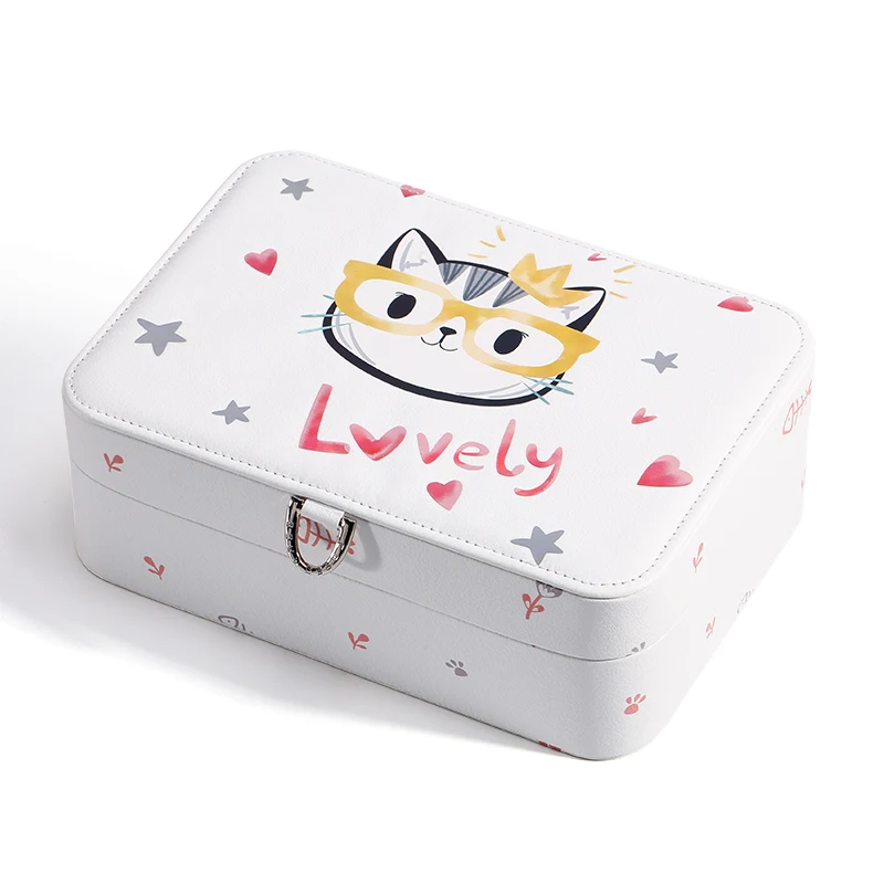 

Casegrace New Cartoon Printed PU Leather Jewelry Box Storage Box Ring Display Lady Case Portable Jewelry Organizer for Necklaces