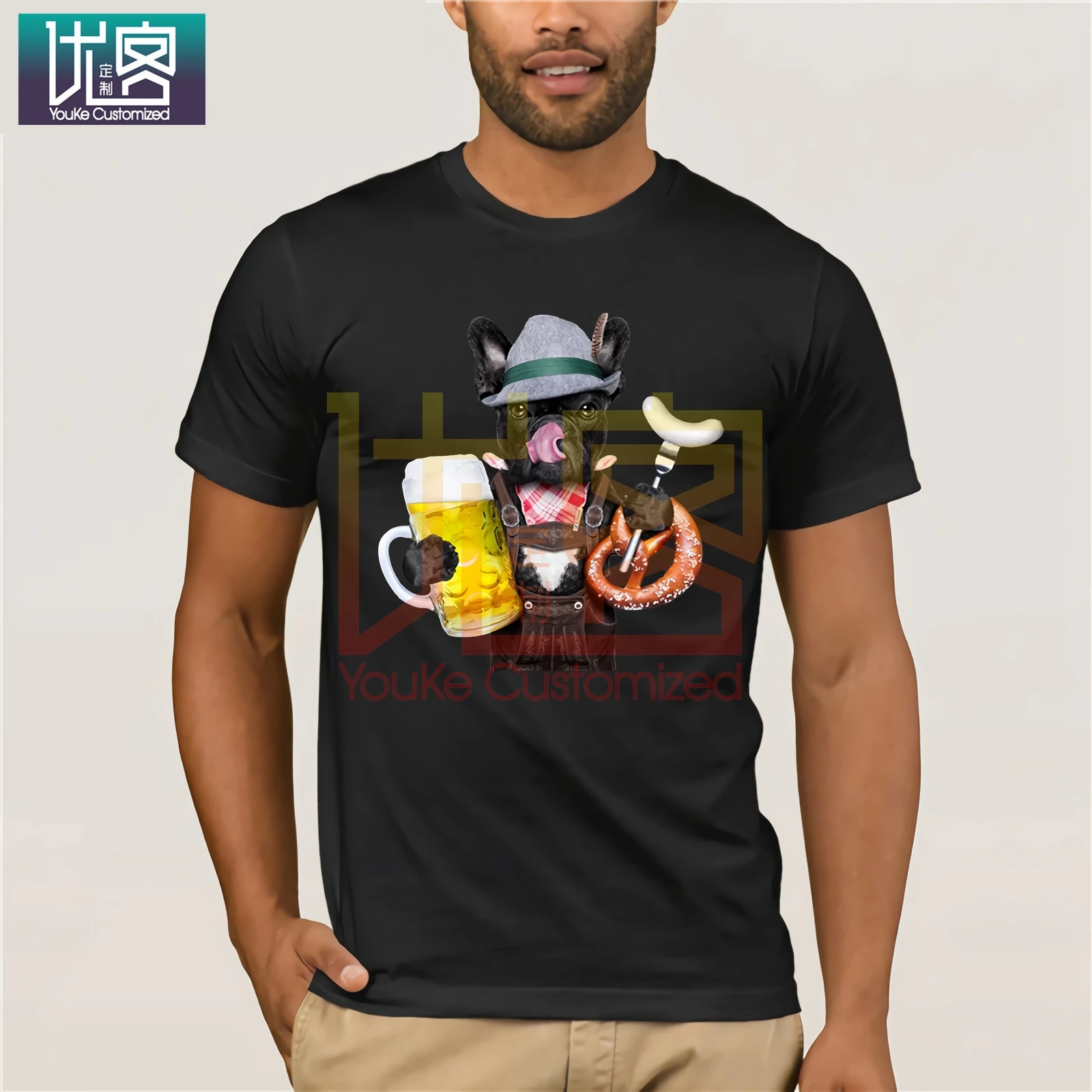 Французский бульдог баварский стиль пива Мужская забавная футболка для домашних