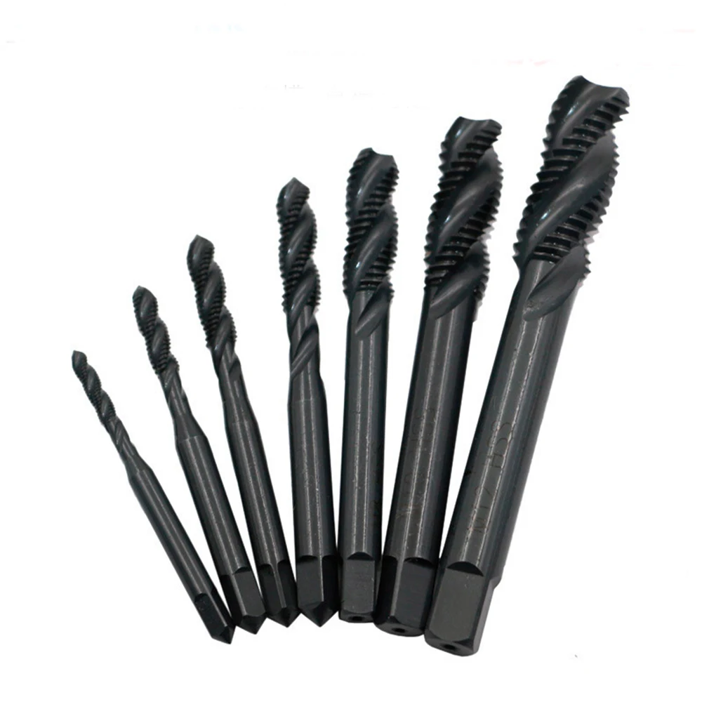 

7Pcs HSS M3~M12 Spiral Fluted Screw Thread Tap Metric Plug Hand Taps Nitrogen Treatment Drill Bit Power Tools