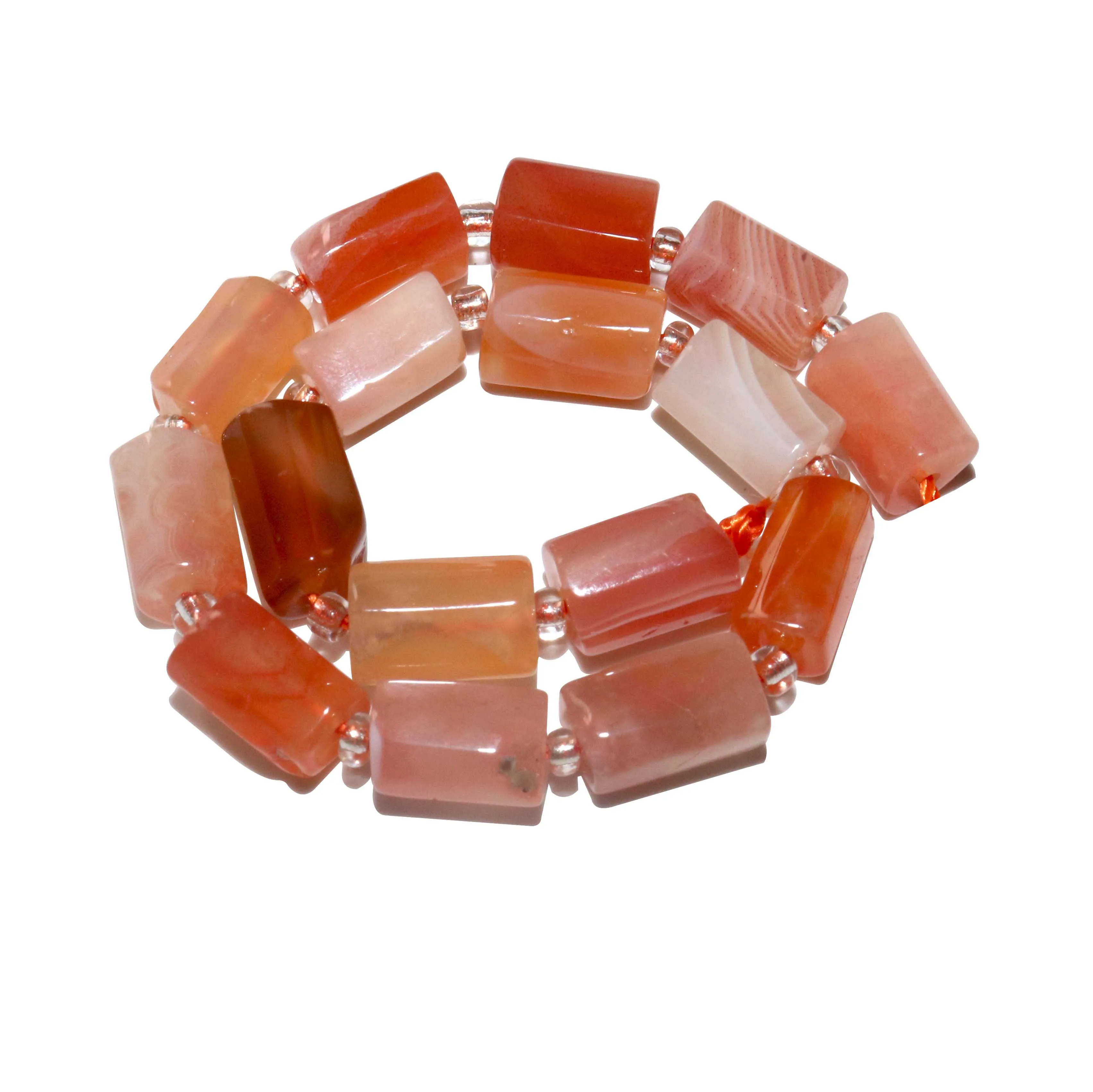 Граненые бусины из натурального камня оранжевого цвета в полоску полые