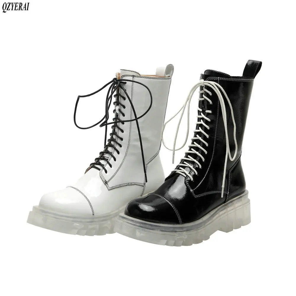 

New design Women boots Genuine leather Martin boots Transparent soles Fashion boots Women's shoes Black white