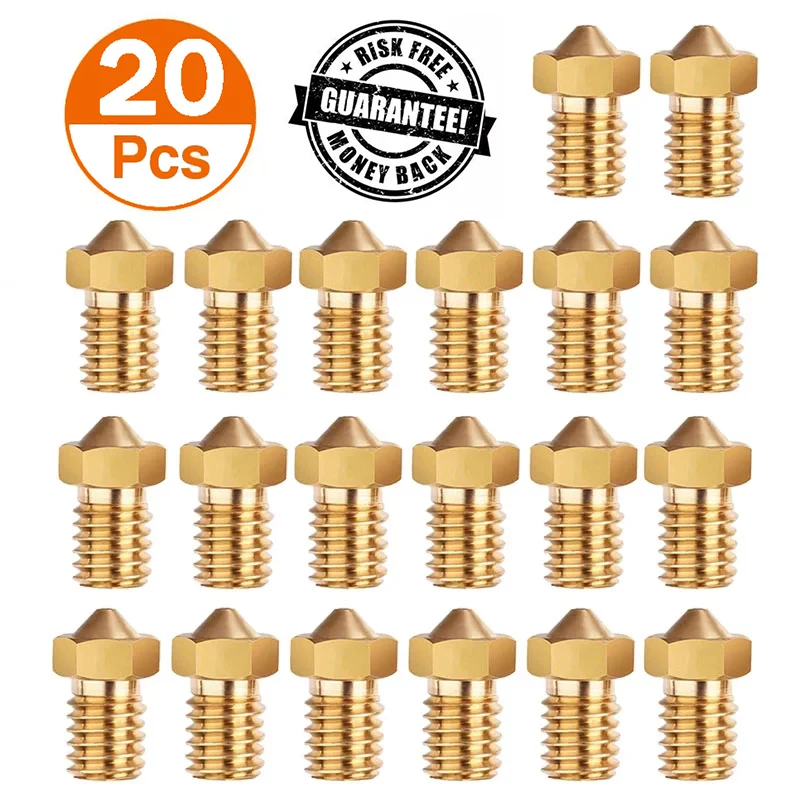 20 PCS/LOT Nozzle Filament Extruder Threaded 3D Printer Accessories Nozzles 0.2 0.3 0.8mm Copper 1.7mm Filaments for V5 V6 M6