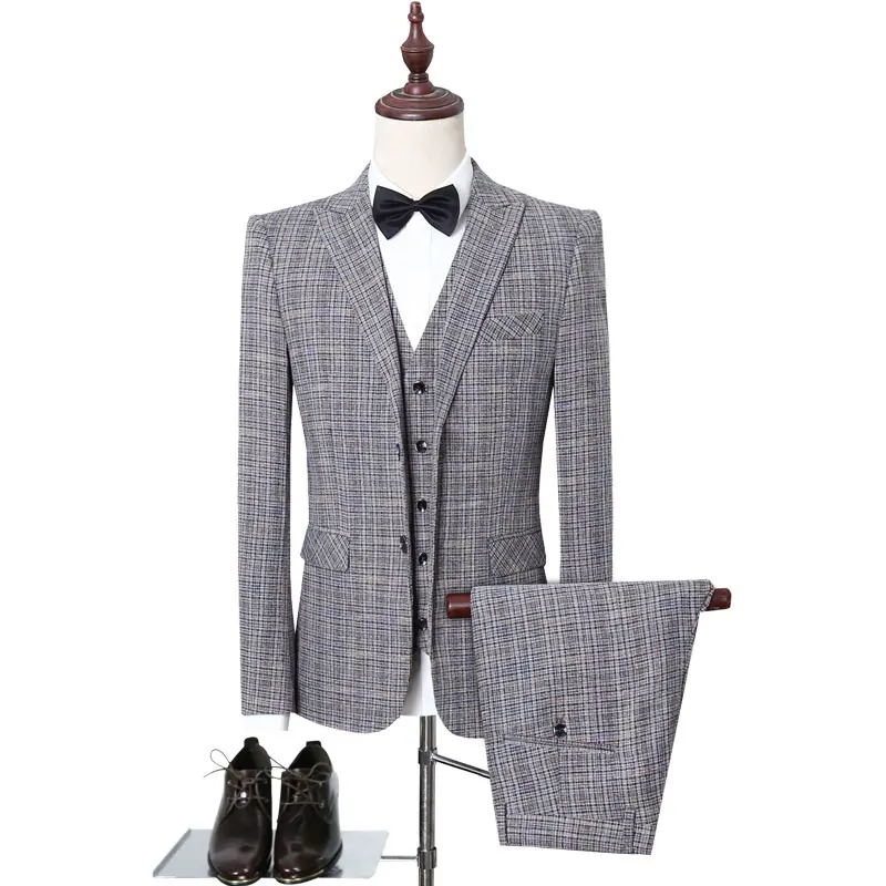 

Classic Suit Men 3 Piece Set Slim Design Men Suit Jacket + Pants + Vest Asian Size S M L XL XXXL 4XL 5XL Men Plaid Suits