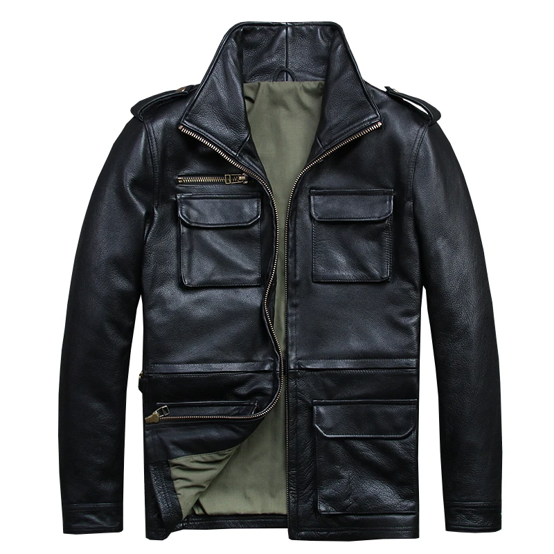 

Leather Jacket Genuine Men's Mid-Length Motorcycle Leather Jacket Men's Top Layer Cowhide Coat Trendy Jackets