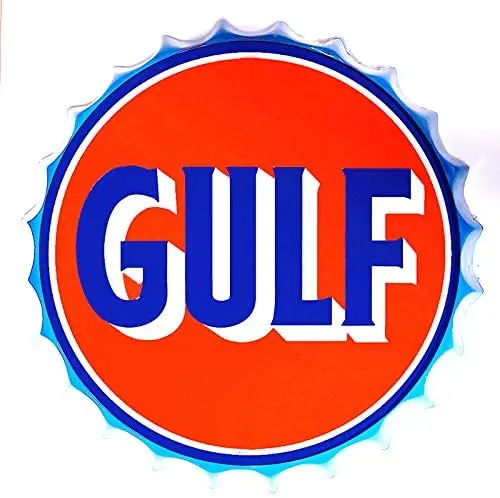 

Retro Sign Gulf Bottle Caps Retro Metal Tin Sign Diameter Inches - Home Decor Bar Plaque Lounge Man Cave Garage Decor