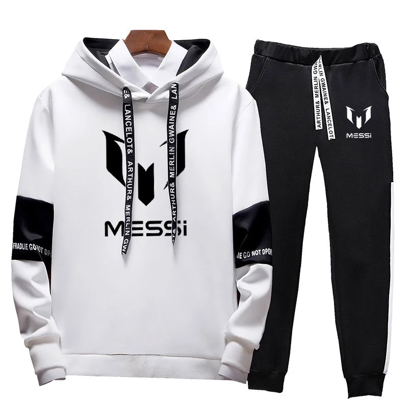 2 Новинка, спортивный костюм, модный, messi, Барселона, мужская спортивная одежда, комплект из двух предметов, хлопок, флис, Толстая Толстовка с капюшоном+ штаны, спортивный костюм для мужчин - Цвет: 2