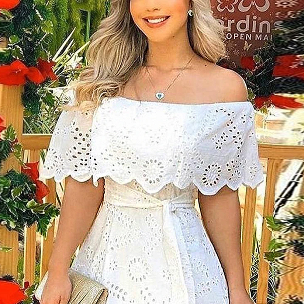 

New Women Solid Off Shoulder Hole Mini Dress Casual Dresses Elegant Fashion Chic Dress
