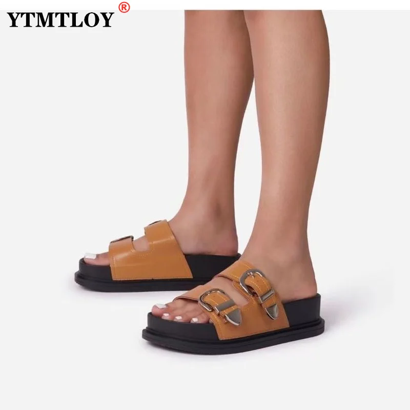 

Женские шлепанцы с открытым носком, сандалии на плоской подошве, Повседневная Уличная обувь для отдыха, удобные тапочки на платформе, лето