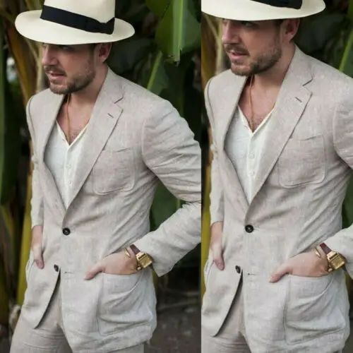 Мужской пляжный мягкий и Воздухопроницаемый костюм из хлопка льна смокинг для