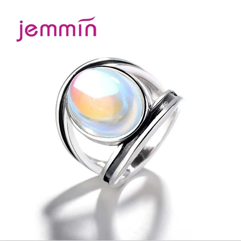 

Vinatge 925 Sterling Silver Oval Moonstone Rings for Women Finger Band Jewelry Female Party Rings Gift