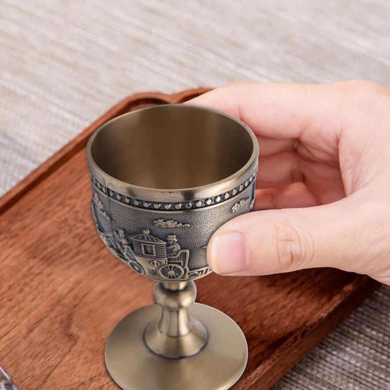 Classical Metal Wine Cup Handmade Small Goblet Household Copper Glass Carving Pattern | Дом и сад