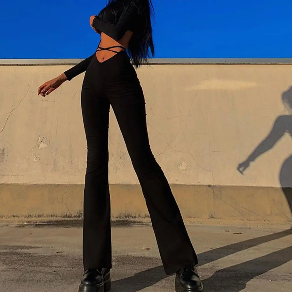 

Flare Wide-leg Flared Pants V-shaped Waist Cross-belt Casual Y2K High-leg Slim Pants Versatile Comfortable Soft And Stretchy