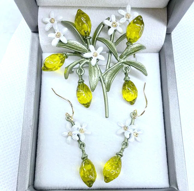 CSxjd новый стиль лимонный цветок зеленый лист краска Женская Винтажная брошь