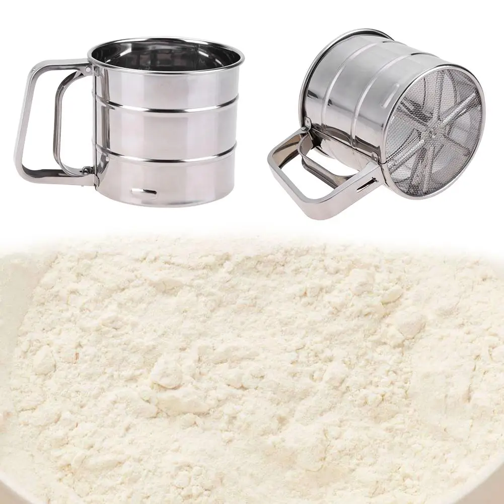 Stainless Steel Mesh Flour Sifter Mechanical Baking Icing Sugar Shaker Sieve Cup Shape Bakeware Pastry Tools | Дом и сад