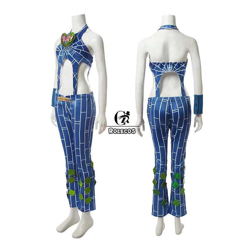 ROLECOS аниме JoJo Cujoh Jolyne Косплэй костюм Для женщин сексуальный синий топ и штаны