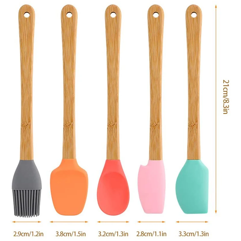 Силиконовая лопатка набор из 5 шпателей для выпечки с бамбуковыми ручками