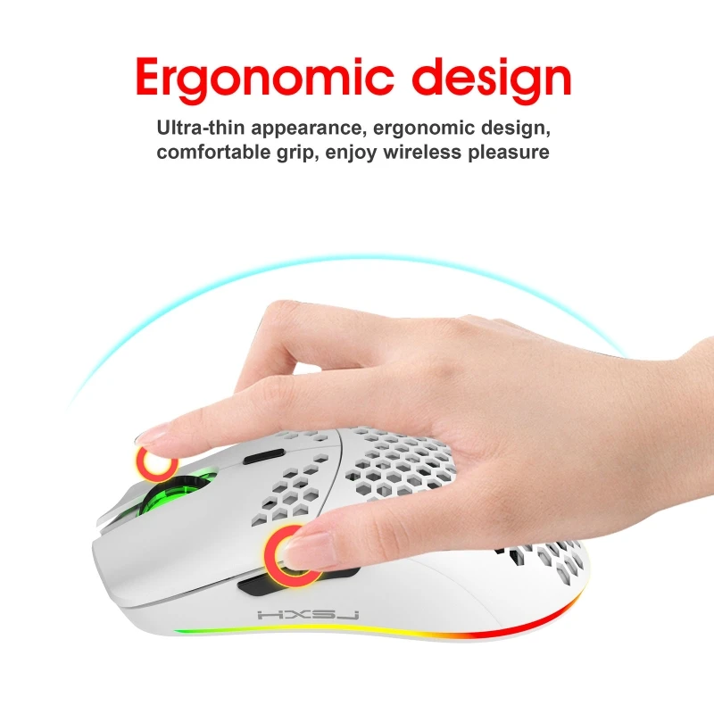 

USB Rechargeable Notebook Desktop Mice T66 Honeycomb Lightweight RGB Backlit 2.4GHz Wireless Mouse for Home Office
