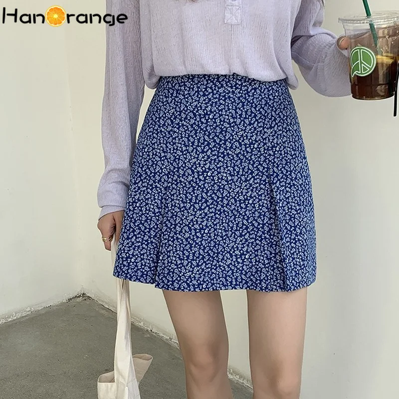 

Floral Pleated Skirt Female 2021 Summer High Waist A-Line Short Skirt Above Knee Casual with Lining Anti-exhaust