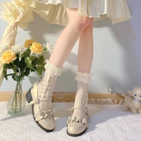 womens socks japanese lolita style beige lace bow leg pile socks summer thin college wind jk harajuku kawaii females socks