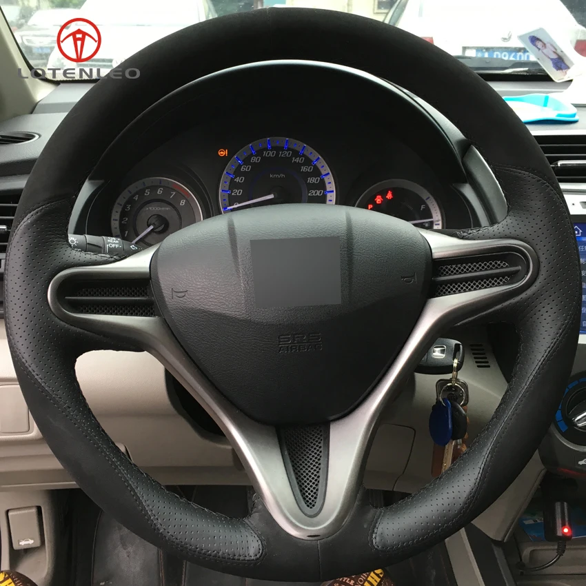 LQTENLEO черный кожаный замшевый DIY ручной чехол рулевого колеса автомобиля для Honda Fit