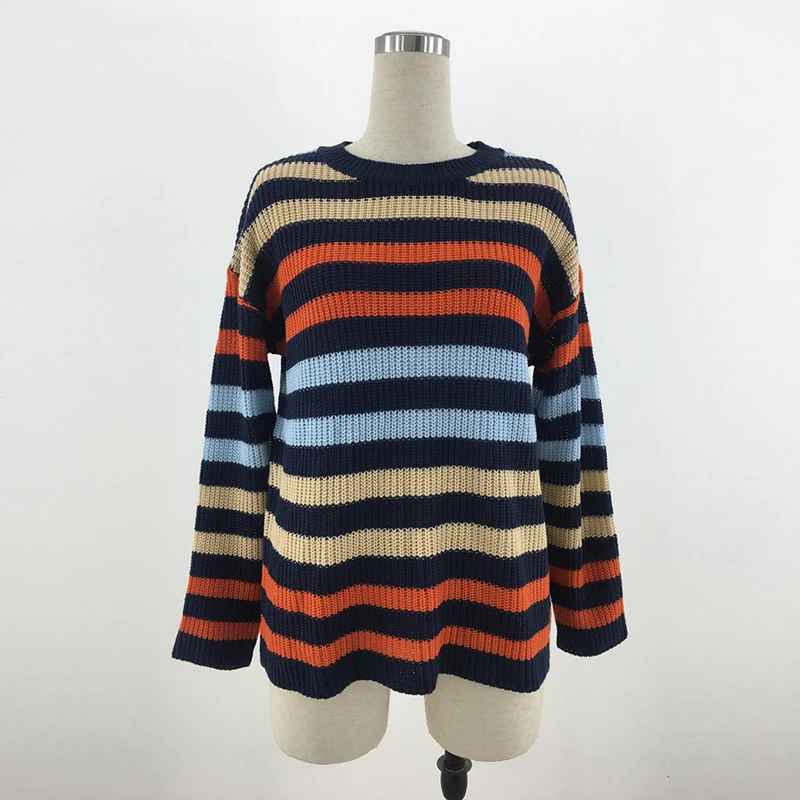 

New autumn winter women sweater warm fashion Striped rainbow long sleeve cashmere pullovers O-neck loose Llady Sweater top