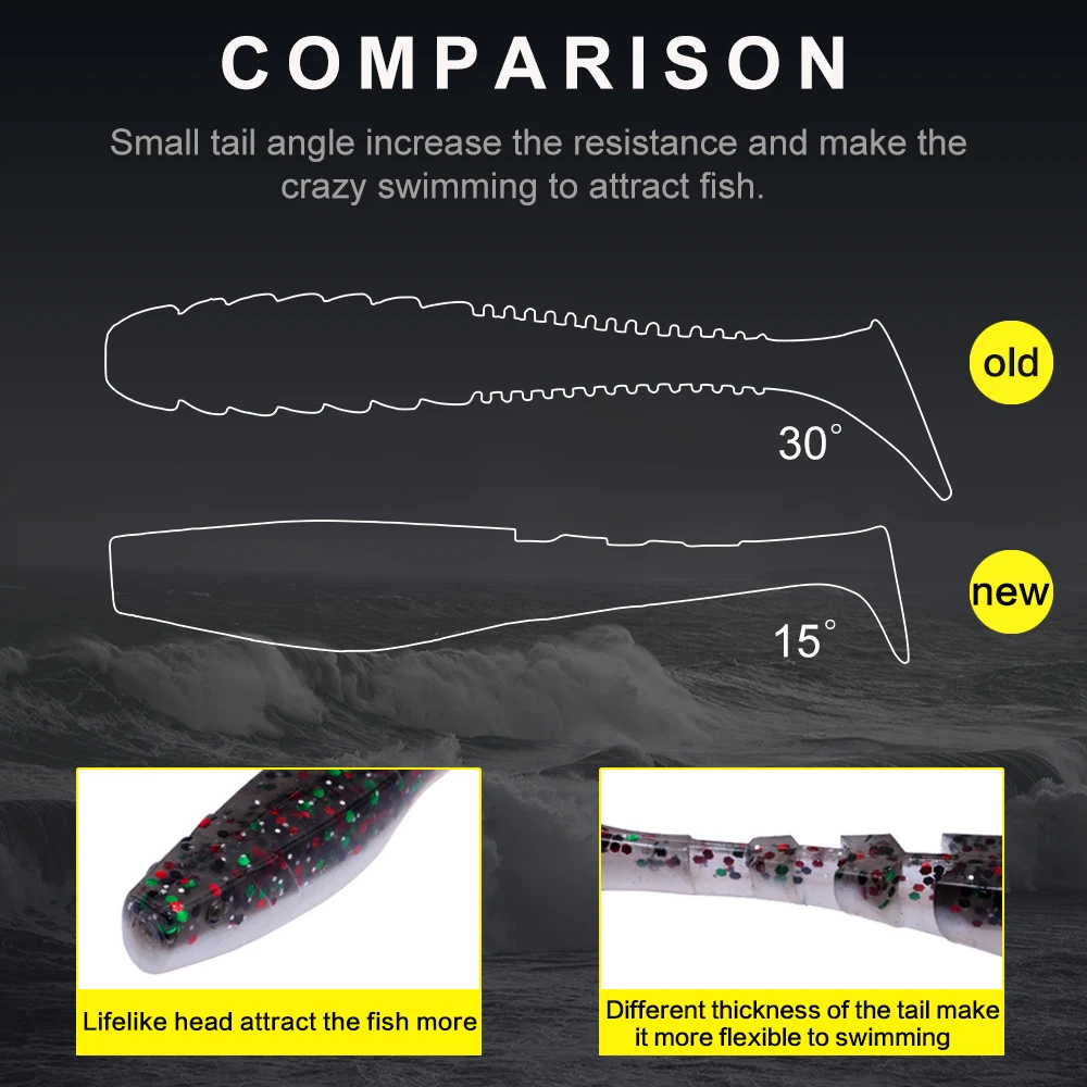 hunt house easy shiner shad 5pcs/bag T-tail 5.5cm/8.5cm soft plastic lure relax shark for bass perch silicone leurre souple