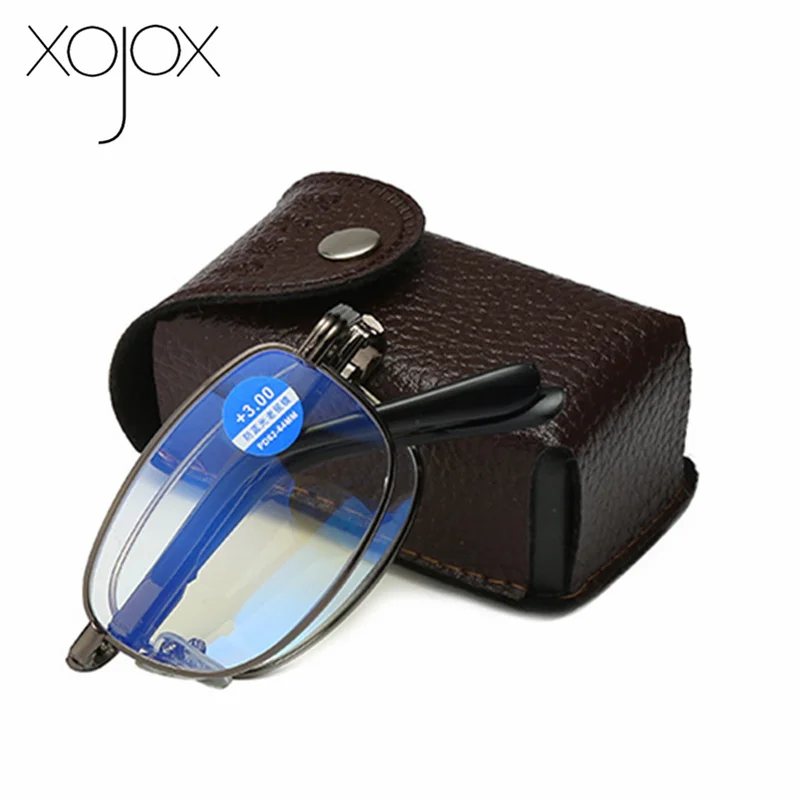 

Очки для чтения XojoX с защитой от синего изгиба для мужчин и женщин, портативные металлические пресбиопические очки для дальнозоркости унисе...