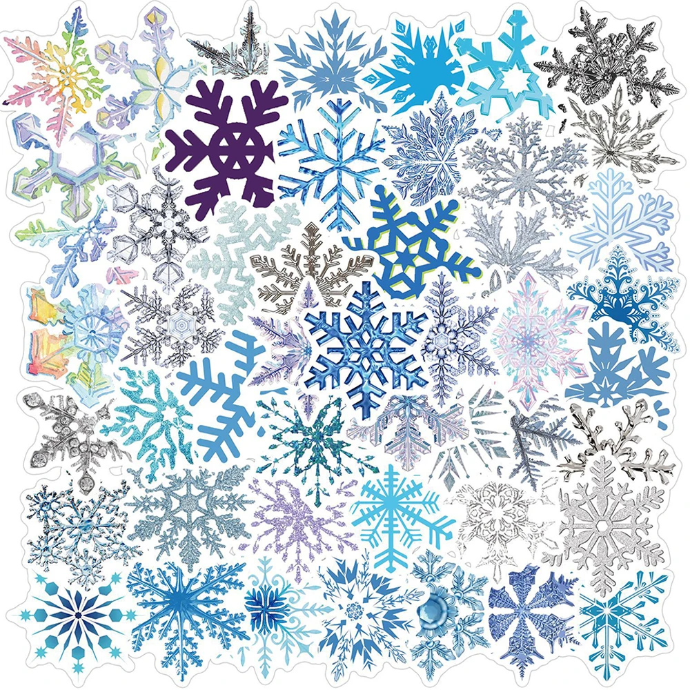 Наклейки Cartoon Christmas Winter Snowflake Cute - 10/30/50 штук на ноутбук, гитару, багаж, холодильник, телефон, водонепроницаемые. Детская игрушка.