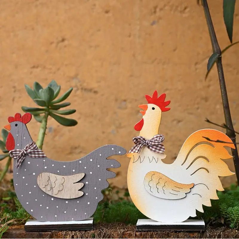 2 шт./компл. деревянные поделки пасхальный петух бантик курица фигурные фигурки