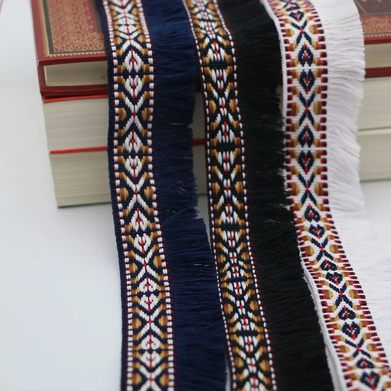 22 ярдов 35 мм этнические жаккардовые тесьма кисточка бахрома кружева ленты