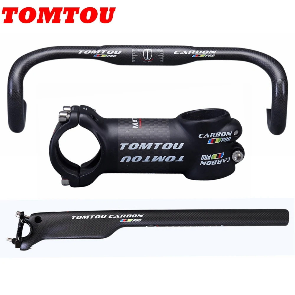 

TOMTOU PRO Bicycle Road Bike Handlebar Sets Carbon Road Cycling Bent Bar + Seat Post + Stem