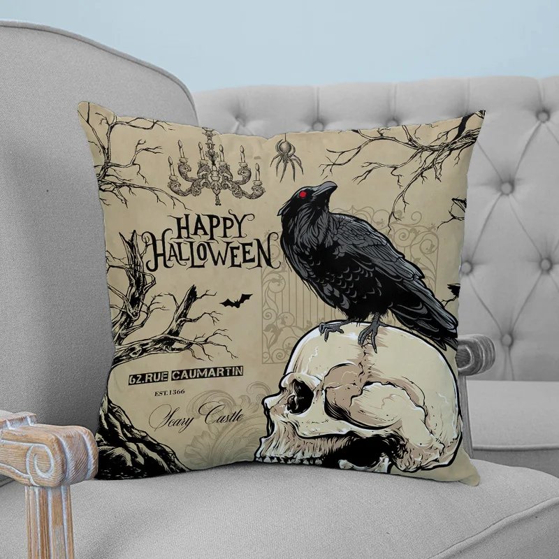 

Хэллоуин Череп ворона летучая мышь Ретро Печатный Чехол Подушка плюшевая наволочка для ткани чехол домашняя декоративная подушка