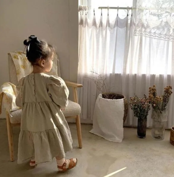 Платье принцессы из хлопка и льна корейский стиль свободный рукав