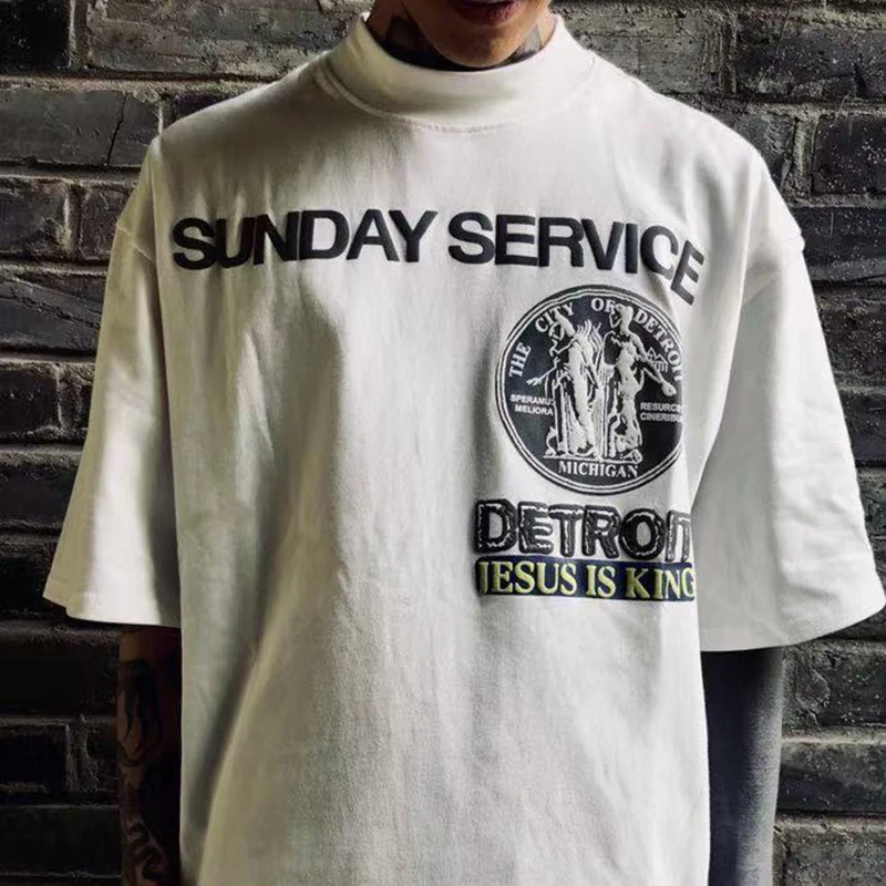 

Kanye West Sunday Service Oversize Tshirts Men and Women Streetwear Turtleneck Loose Cotton T-shirt Short Sleeve Casual Tees