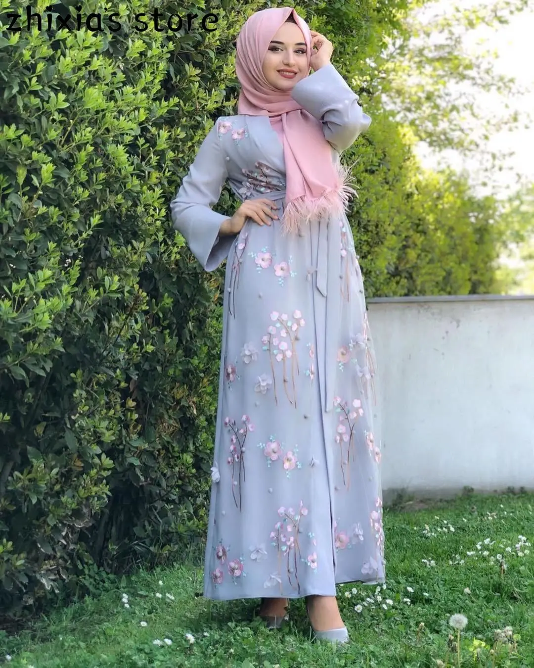 

2020 New Women's Muslim Dress Floral Turkish Kimono Dubai Hijab Dress Abayas Kaftan Caftan Marocain Prayer Islamic Clothing Robe
