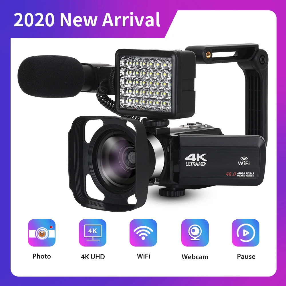 

4K Video Camera Camcorder WiFi Webcam All In One For Youtube 48MP Built-in Fill Light 270 Degree Rotation Touch Screen Handycam