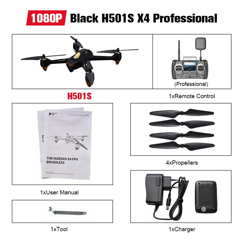 Black Professional Hubsan H501S H501SS X4 Pro 5,8G FPV Бесщеточный W/1080 P HD Камера gps RTF Follow Me режим Quadcopter для радиоуправляемых вертолётов дронов - Цвет: Black Professional