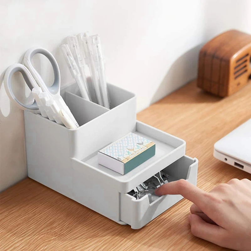 

Pen Holder for Desk, Plastic Pencil Organizer Holder, Cute Pen Organizer Storage with Drawer, perfect Gift for Office